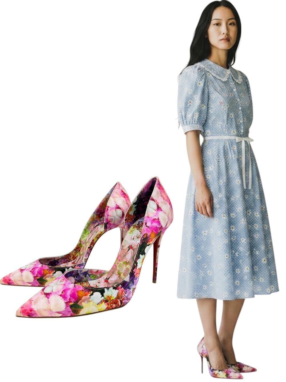 New Christian Louboutin Iriza Crepe Satin Blooming Pumps Multi Size 38